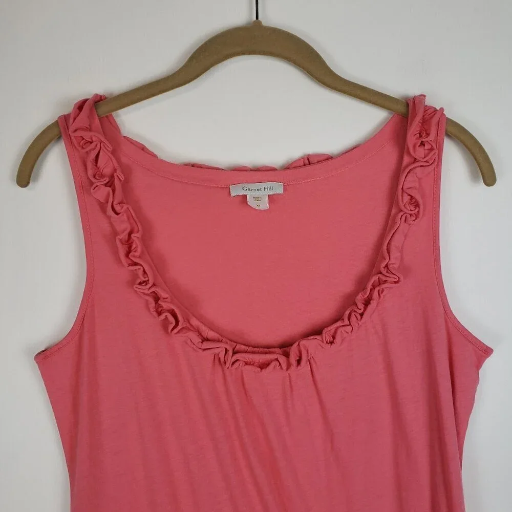 Garnet Hill Scoop Neck Sleeveless Dress Peach Pink Cotton Ruffle Womens Size XS